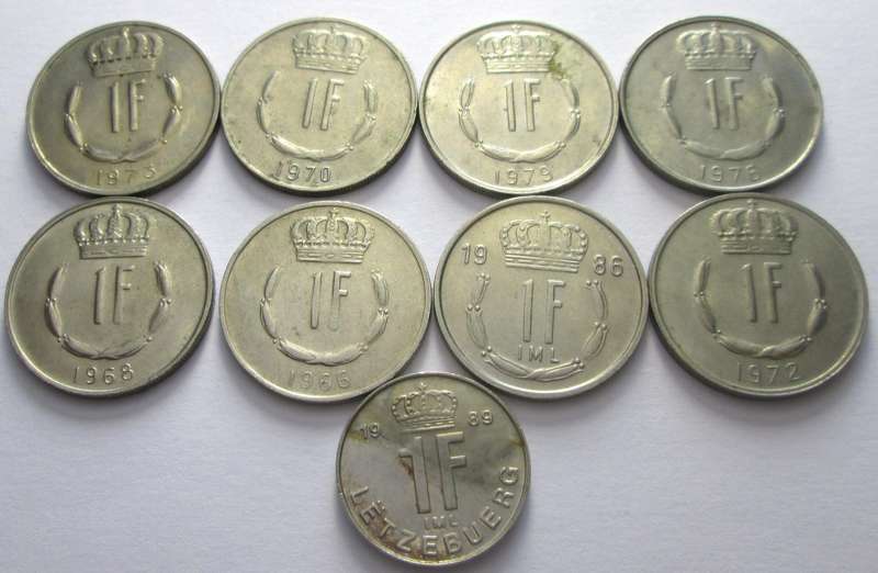 1 Franc Luxembourg 1966 + 1968 + 1970 + 1972 + 1973 + 1976 + 1979 + 1986 + 1989