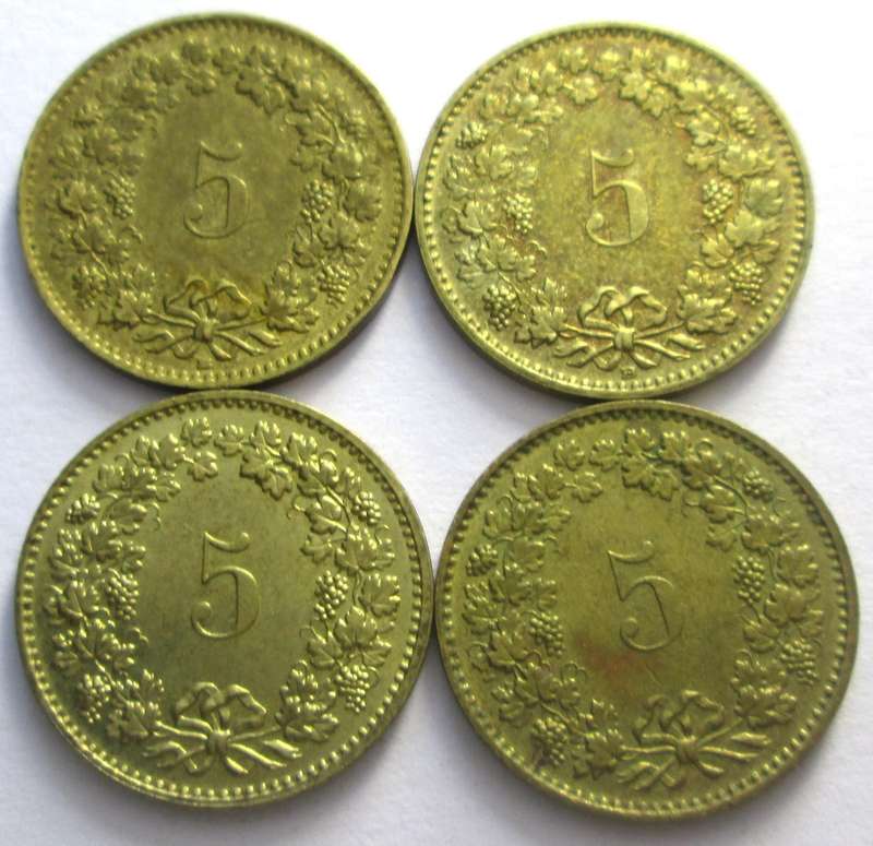 5 Rappen Switzerland 1982 + 1983 + 1987 + 1993
