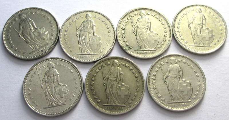 Half Franc Switzerland 1969 - 1971 + 1977 + 1981 + 1982 + 1986