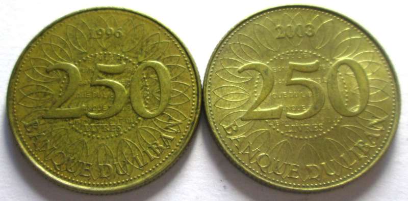 250 Livres Lebanon 1996 + 2003