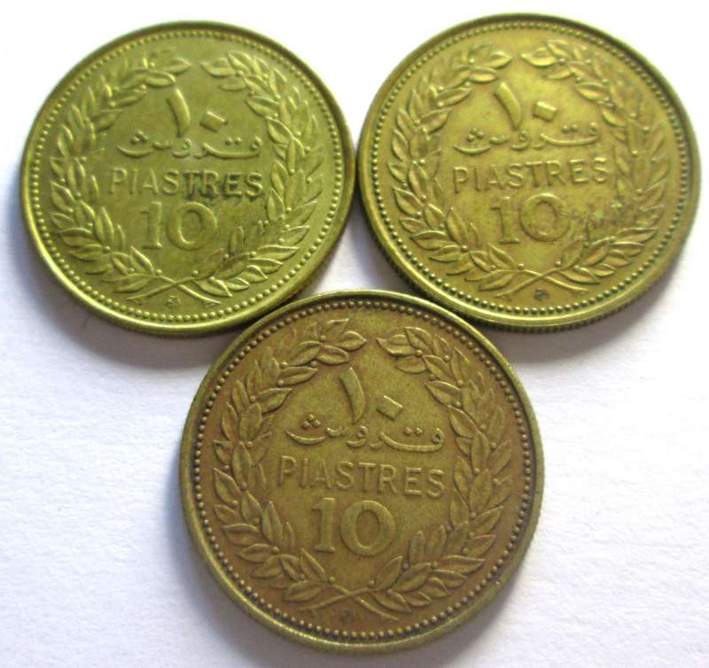 10 Piastres Lebanon 1968 + 1969 + 1972