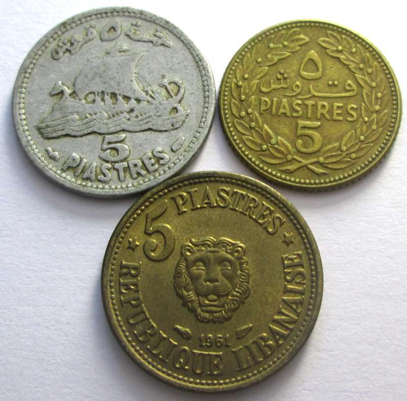 5 Piastres Lebanon 1952 + 1961 + 1968