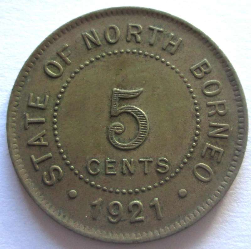 1921 British Malaysia North Borneo 5 Cents