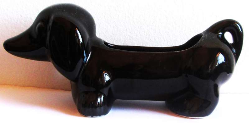 Black Dachshund Planter Ceramic Pot
