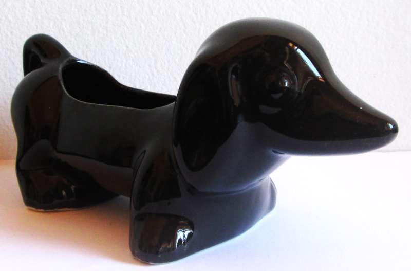 Black Dachshund Planter Ceramic Pot