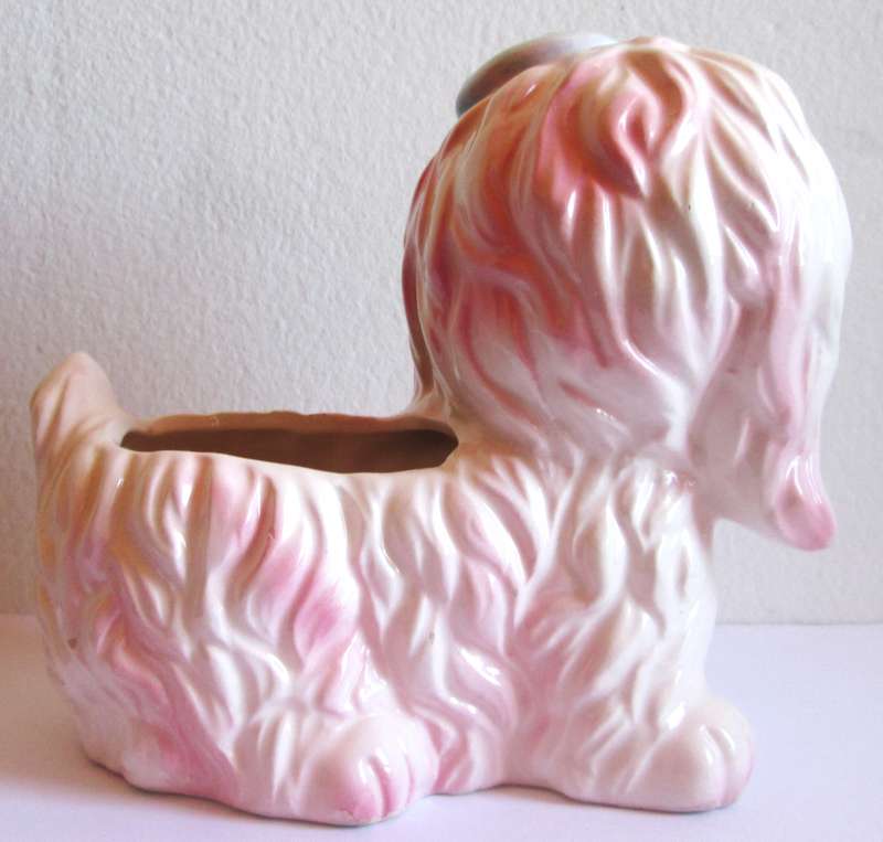 Pink and White Puppy Planter