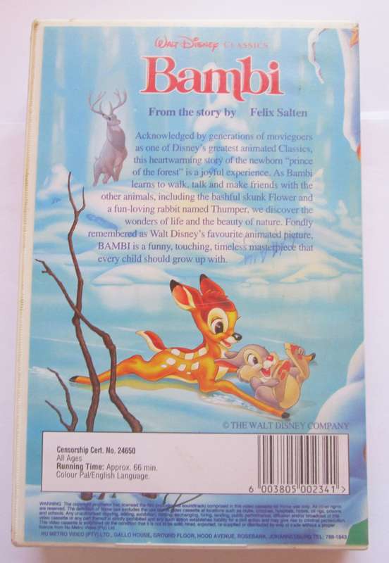 Bambi Walt Disney VHS tape