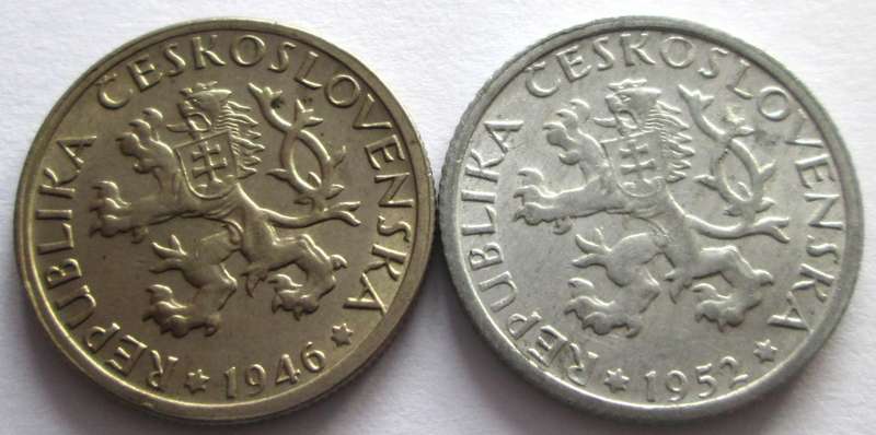 1 Koruna Czechoslovakia 1946 + 1952