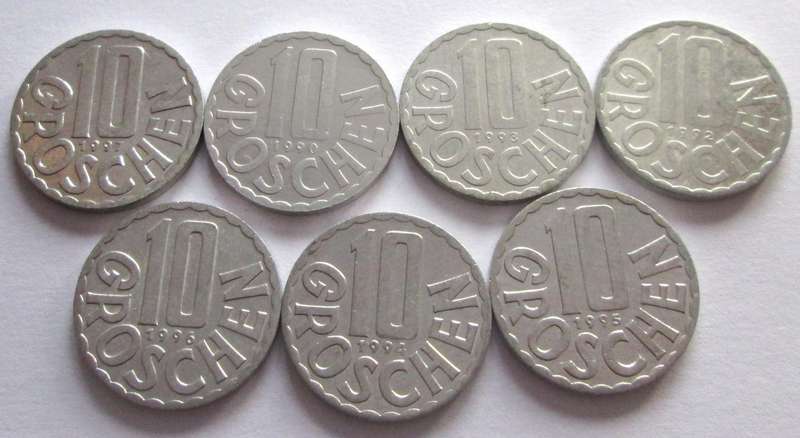 10 Groschen Austria 1990 + 1992 - 1997