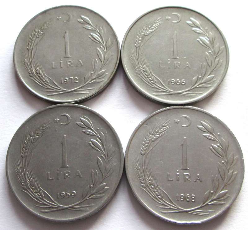 1 Lira Turkey 1959 + 1966 + 1968 + 1972