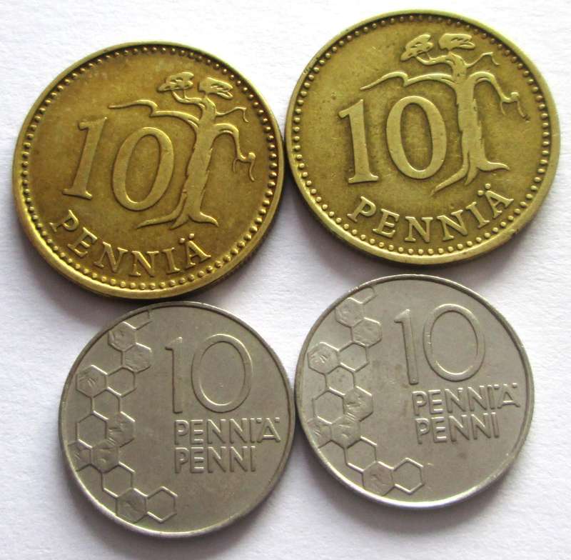 10 Pennia Finland 1964 + 1982 + 1991 + 1992