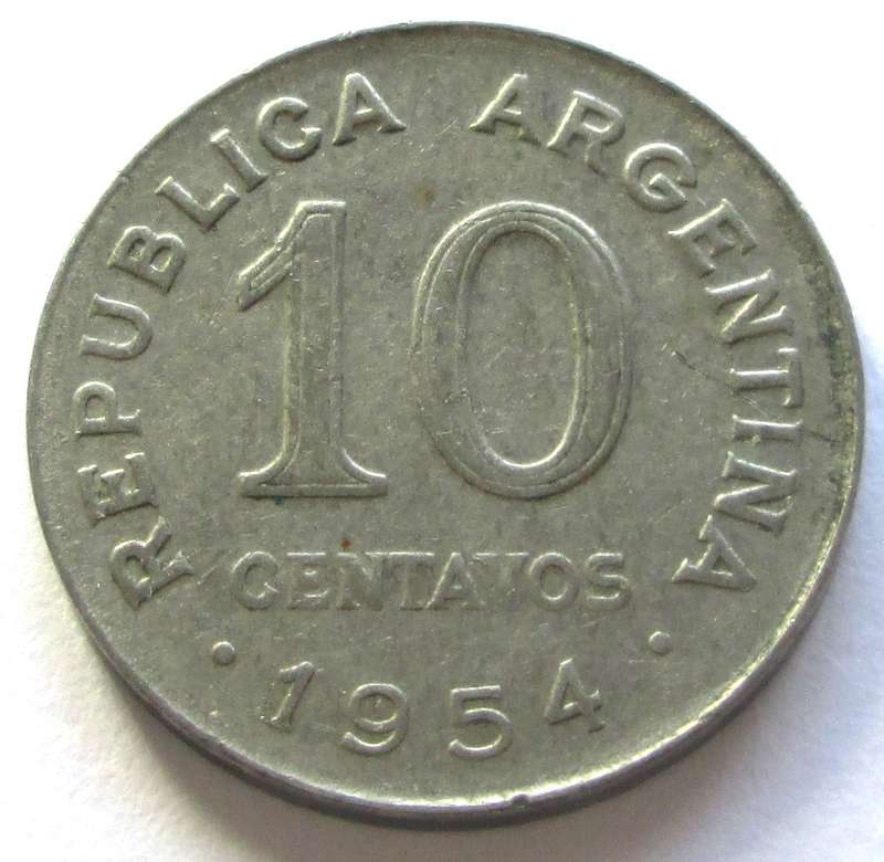 1954 Argentina 10 Centavos