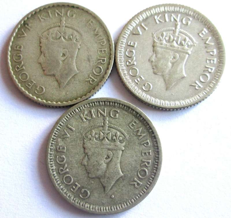 Quarter Rupee British India 1940 + 1942 + 1945