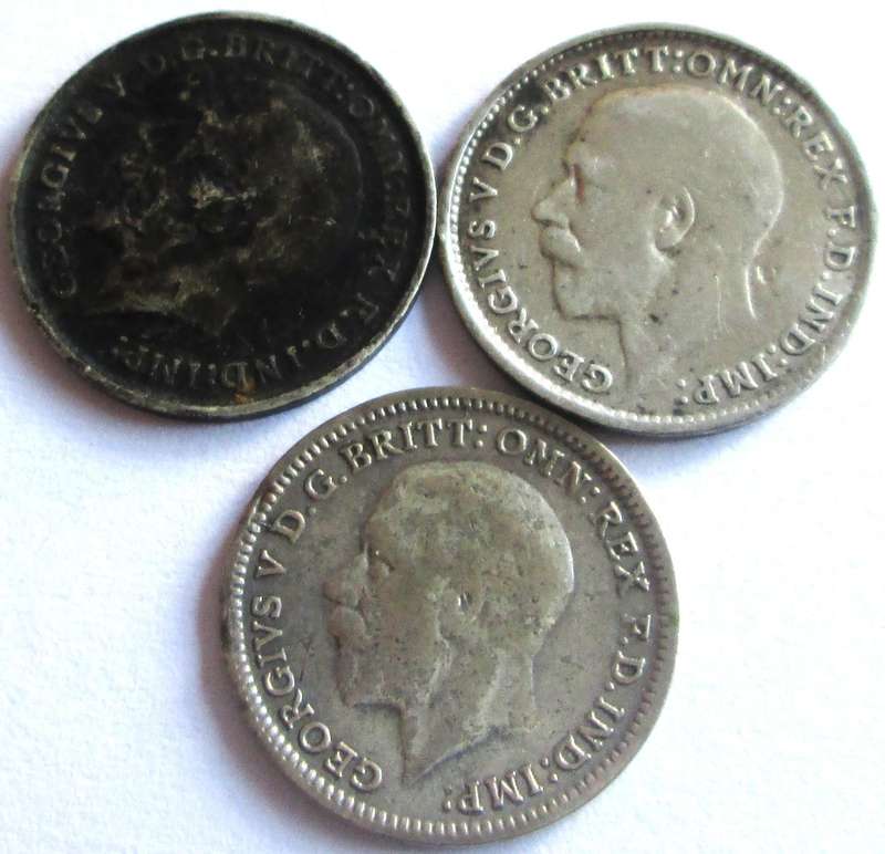 3 Pence Great Britain 1911 + 1919 + 1926