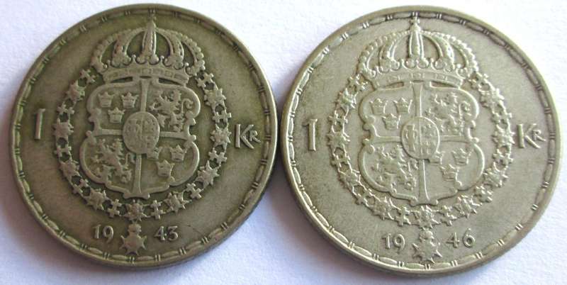 1 Krona Sweden 1943 + 1946