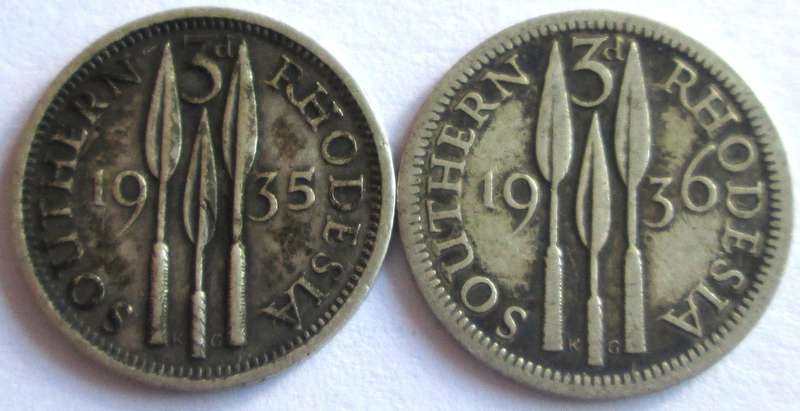 3 Pence Southern Rhodesia 1935 + 1936