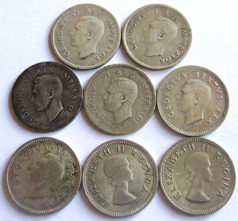 3 Pence Union of South Africa 1937 + 1938 + 1943 + 1946 + 1949 + 1952 + 1955 + 1959