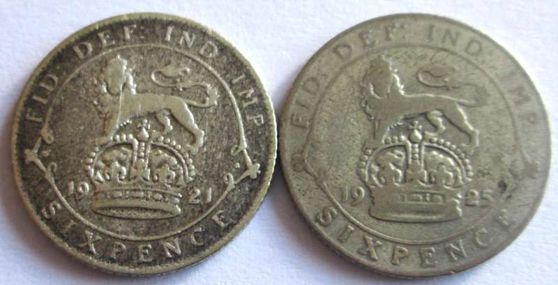 6 Pence Great Britain 1921 + 1925