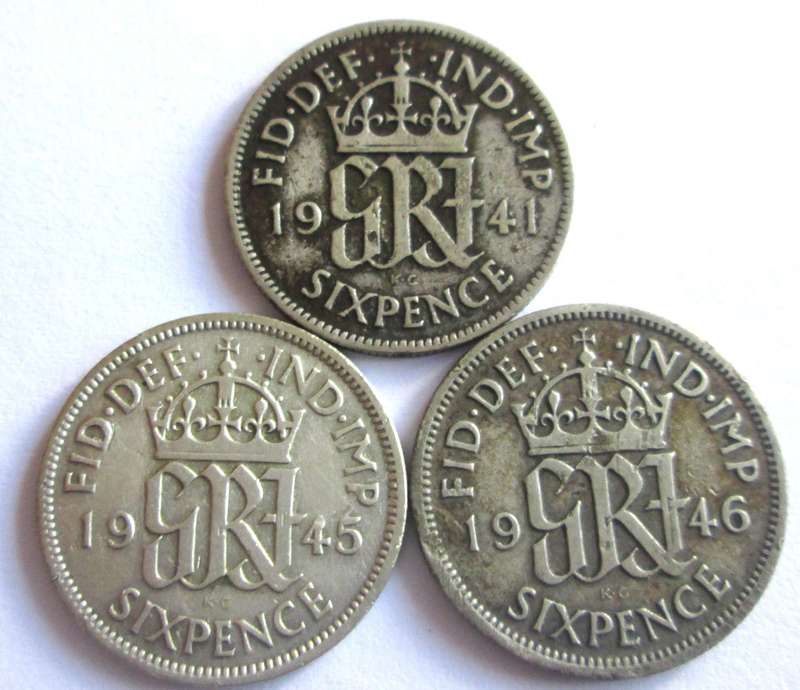 6 Pence Great Britain 1941 + 1945 + 1946