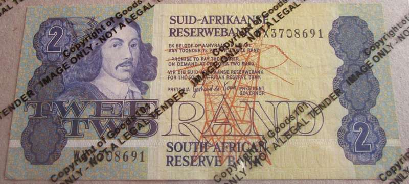 Two Rand Republic of South Africa Serial Nr WX3708691 Replacement Note