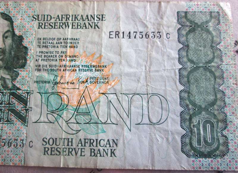 Ten Rand Republic of South Africa Serial Nr ER1475633 C