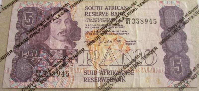 Five Rand Republic of South Africa Serial Nr B561 038945