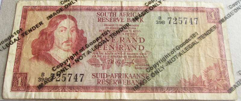One Rand Republic of South Africa Serial Nr B398 725747