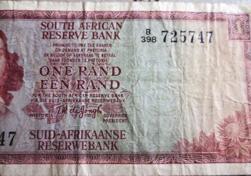 One Rand Republic of South Africa Serial Nr B398 725747
