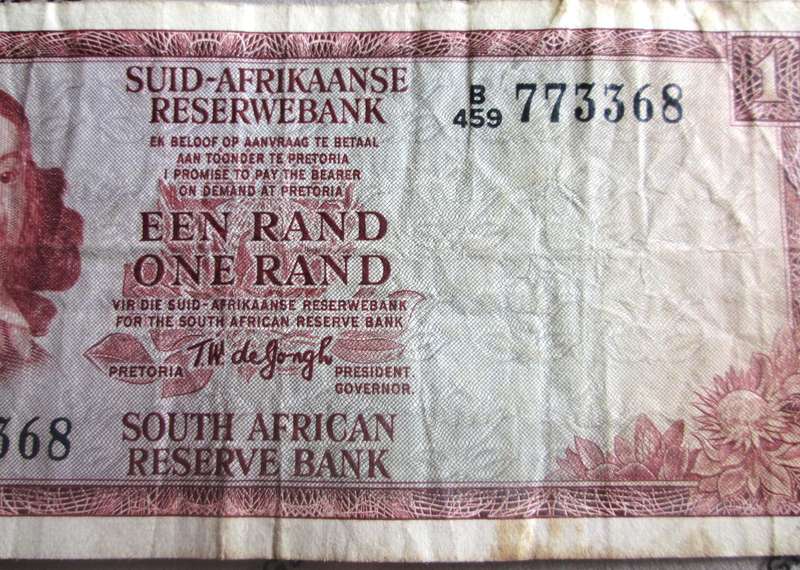 One Rand Republic of South Africa Serial Nr B459 773368