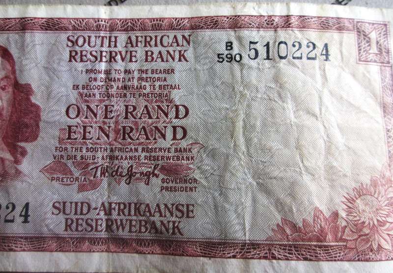 One Rand Republic of South Africa Serial Nr B590 510224