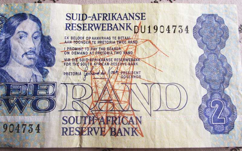 Two Rand Republic of South Africa Serial Nr DU1904734