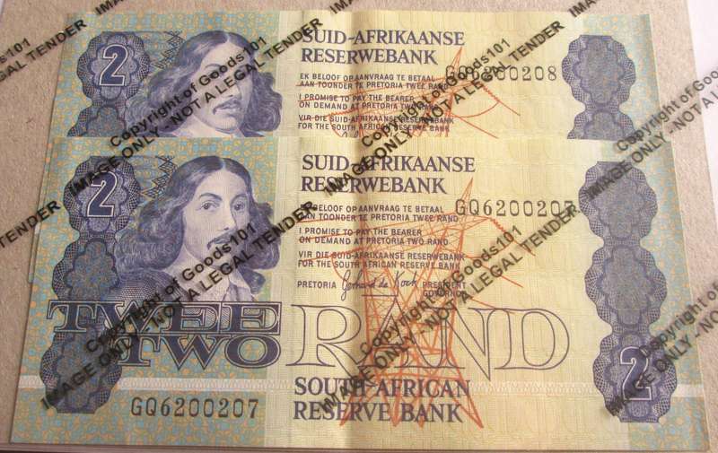 Two Rand Republic of South Africa Serial Nr GQ6200207 - GQ6200208