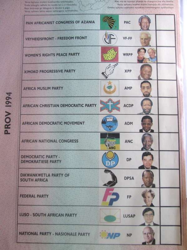 1994 South Africa Provincial 2 Voting Ballots Papers Nelson Mandela