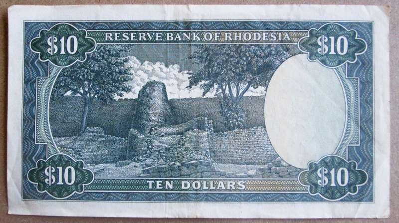 1973 Rhodesia Banknote Ten Dollars Serial Nr J20 976307 Watermark Cecil Rhodes