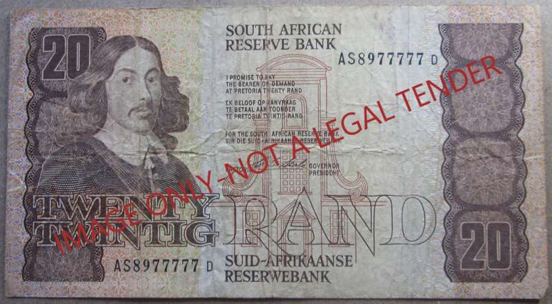 Twenty Rand South Africa Serial Nr AS8977777D