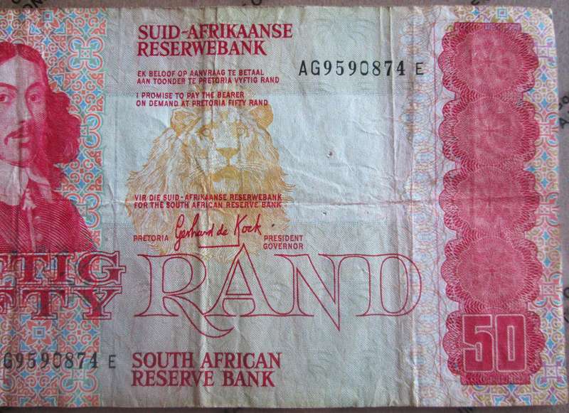 Fifty Rand Republic of South Africa Serial Nr AG9590874E