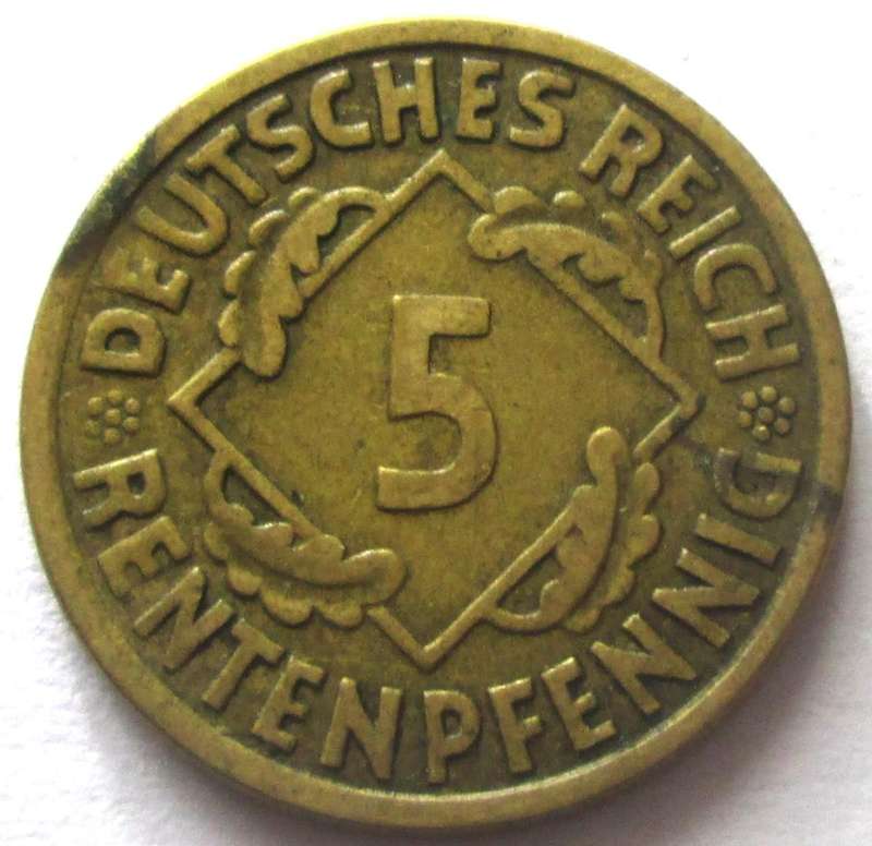 1924 Deutsches Reich 5 Rentenpfennig