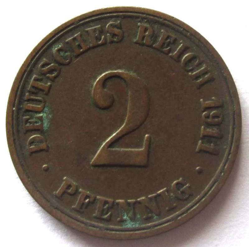 1911 Deutsches Reich 2 Pfennigs