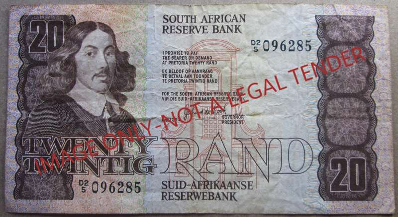 Twenty Rand South Africa Serial Nr D2 5 096285