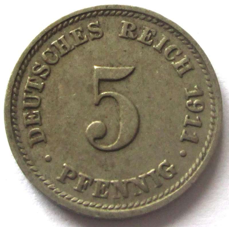 1911 Deutsches Reich 5 Pfennigs