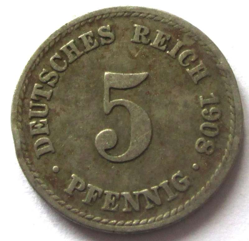 1908 Deutsches Reich 5 Pfennigs
