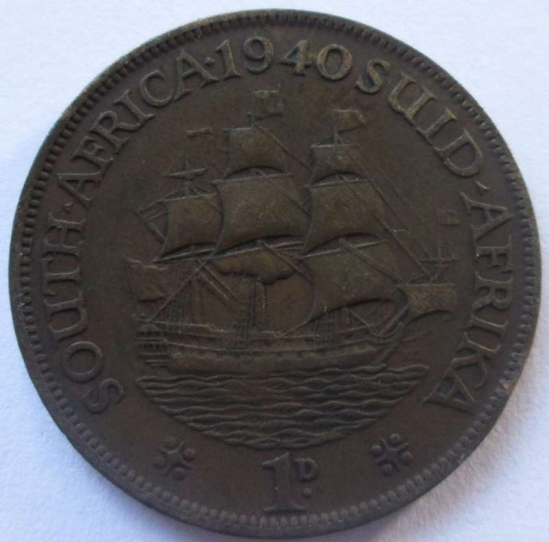 1940 Union of South Africa 1 Penny No Dot Penny