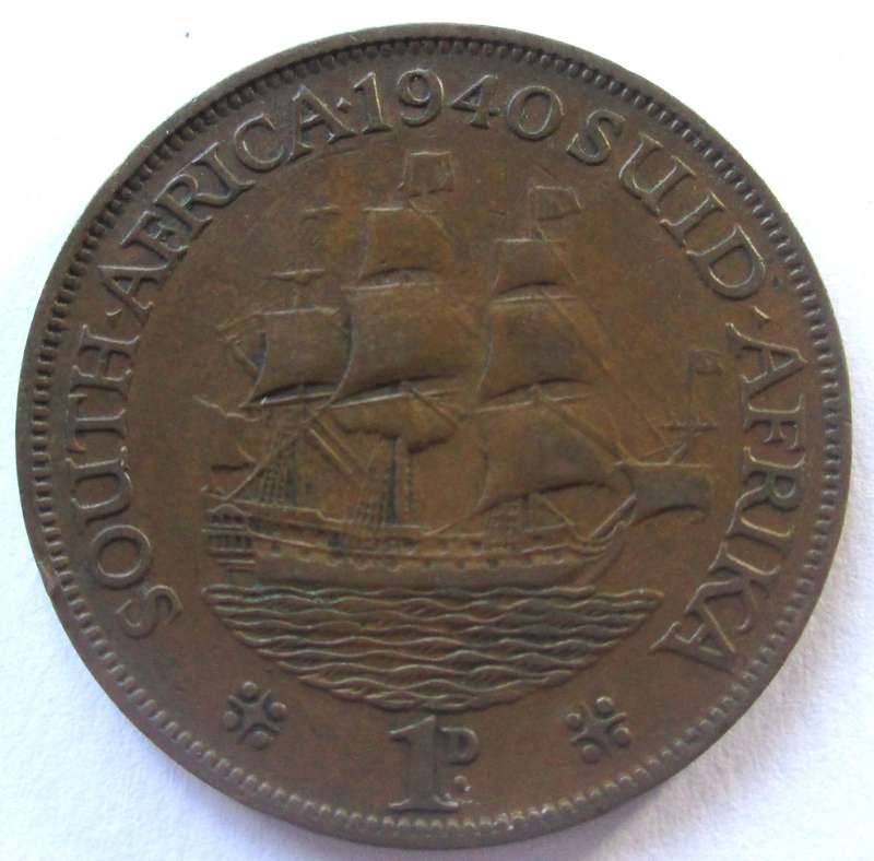 1940 Union of South Africa 1 Penny No Dot Penny
