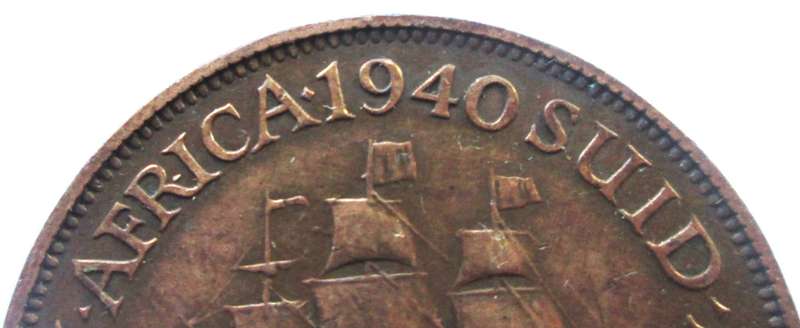 1940 Union of South Africa 1 Penny No Dot Penny
