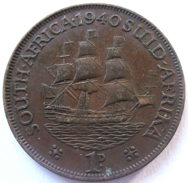 1940 Union of South Africa 1 Penny No Dot Penny