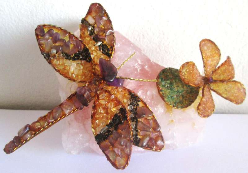 Rose Quartz Crystal Dragon Fly Motif