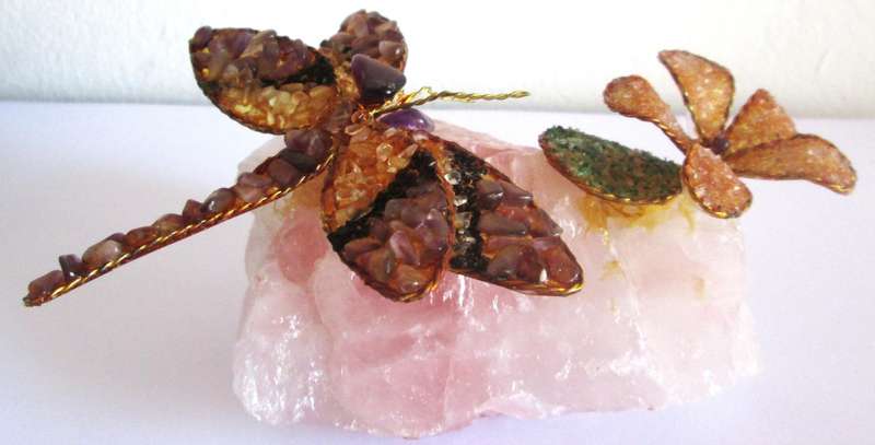 Rose Quartz Crystal Dragon Fly Motif