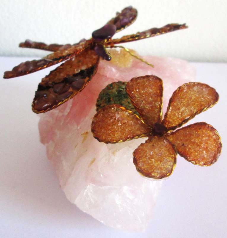Rose Quartz Crystal Dragon Fly Motif