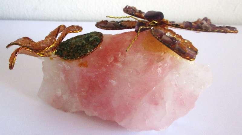 Rose Quartz Crystal Dragon Fly Motif