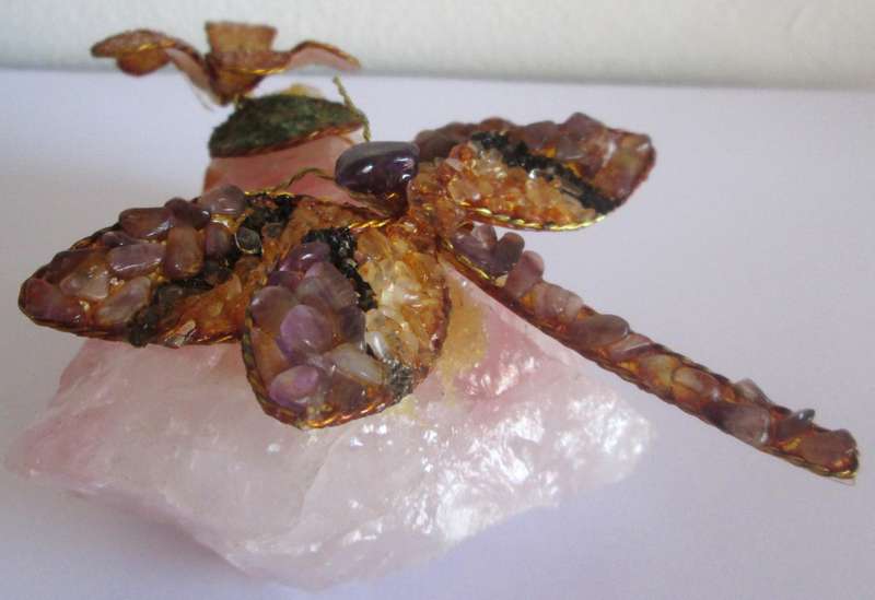 Rose Quartz Crystal Dragon Fly Motif